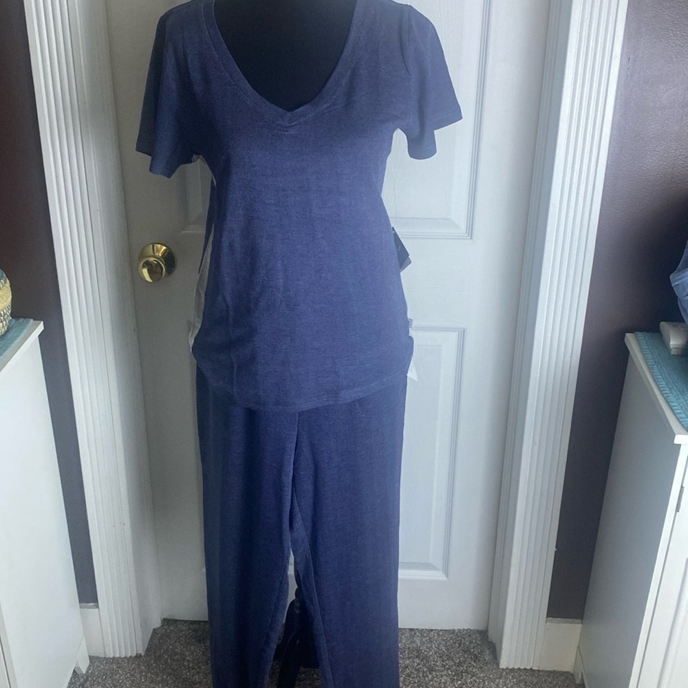 Echo New York Sleepwear 2 Piece Tee & Pants Blue Heather SOFT sz L NWT